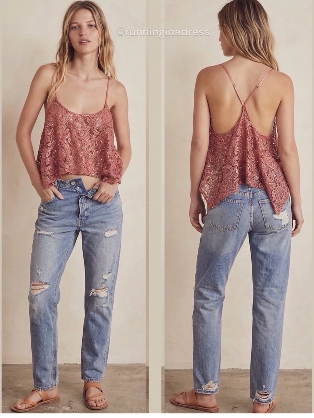 NWOT Intimately Free People Best Idea Sequin Lace Cami Top Rose Pink Medium